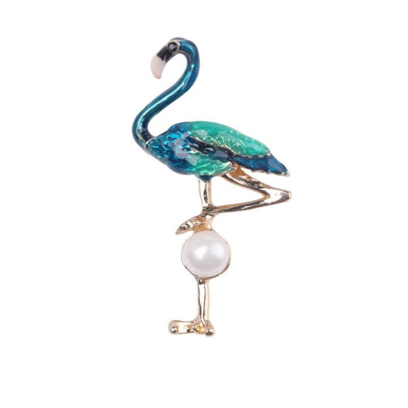 Frauen emaillierter Flamingo mit Perlenbrosche
