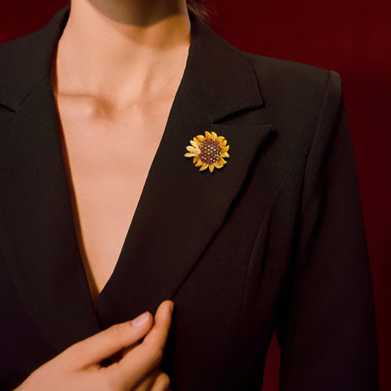 Lebendige Sonnenblume Niedliche Biene Brosche für Frauen