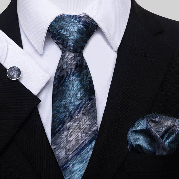 3er-Set Herren-Krawatte in Teal und Grau gestreift 