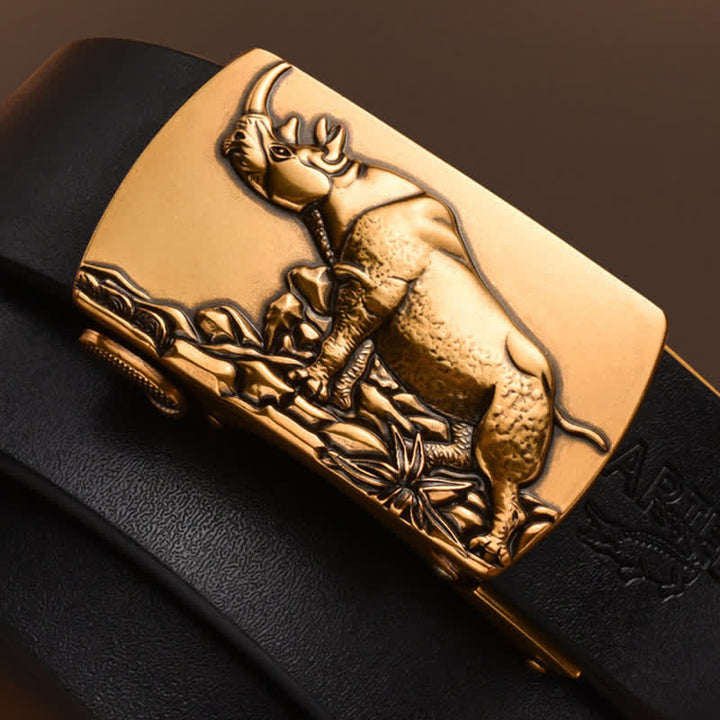 Business Ledergürtel Herren mit automatischer Schnalle und stehendem Rhino Motiv