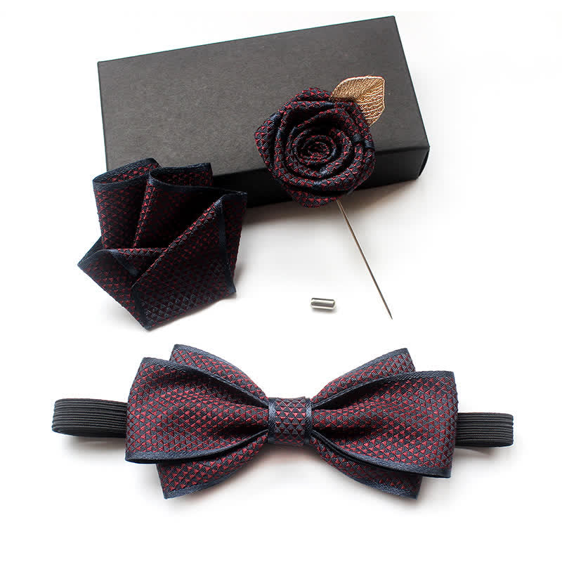 3er-Pack Herren Micro Check Hochzeits-Set für Bräutigam mit Fliege