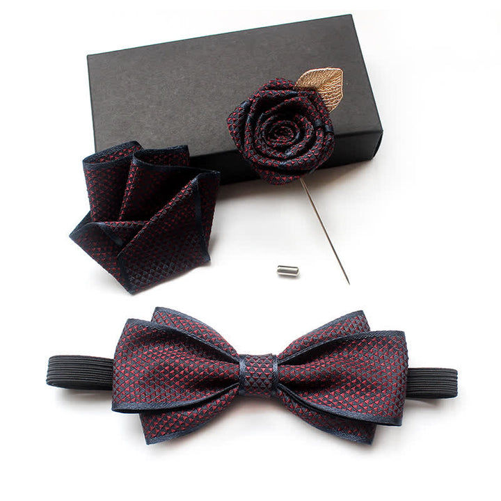3er-Pack Herren Micro Check Hochzeits-Set für Bräutigam mit Fliege