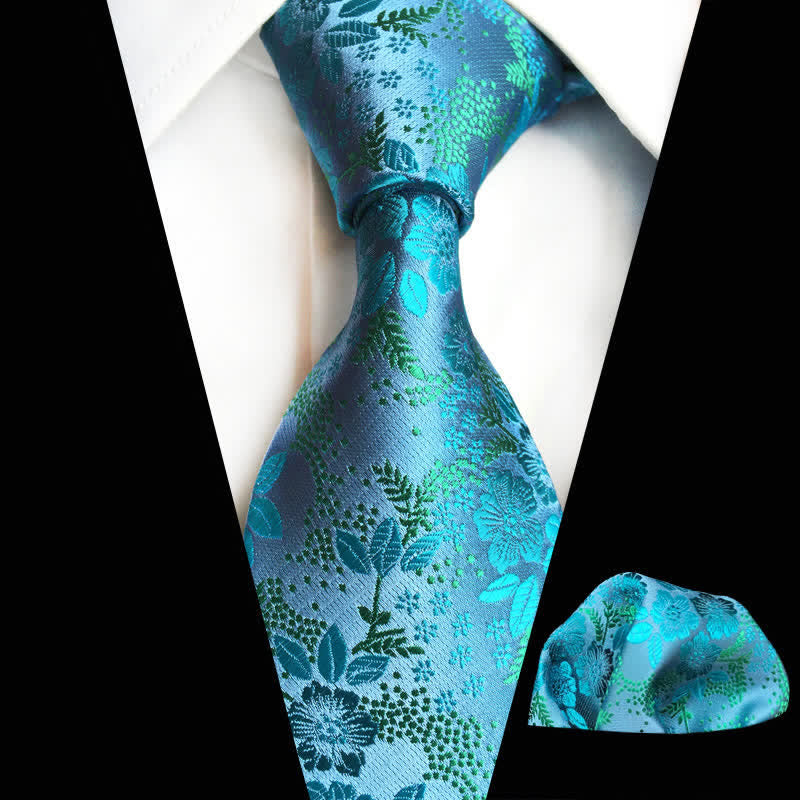 2-teiliges Krawattenset für Herren mit Pflaumenblüten-Blumenmuster - Türkis - image 5