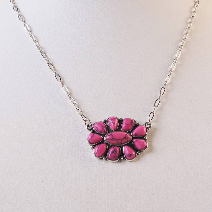 Vintage Boho Türkisblumen-Halskette für Damen - Rosa - image 6