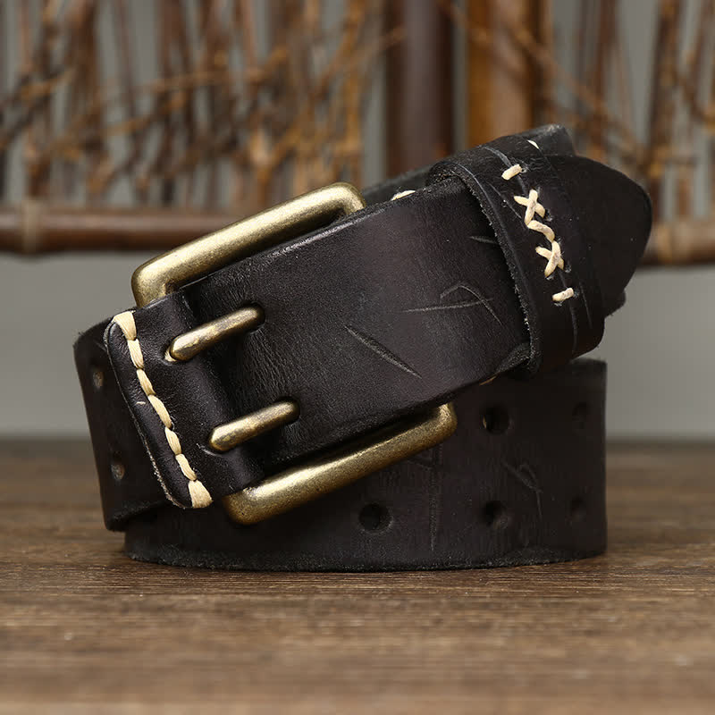 Ledergürtel für Herren im Used-Look mit Doppelnadelschnalle - Schwarz - 44 - image 5