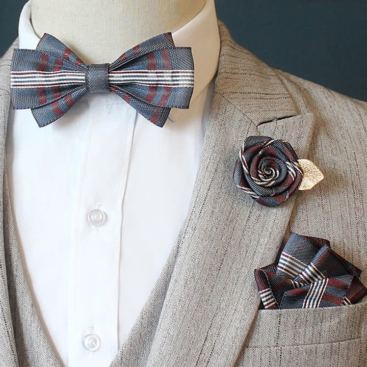 3-teiliges Horizon Stripe Plaid Fliegen-Set für Herren