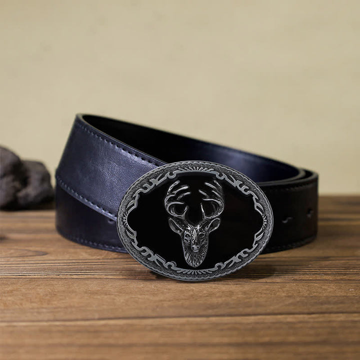 Herren DIY Leder-Gürtel mit schwarzer Hirschkopfschnalle