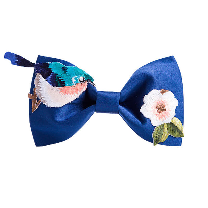 Bestickte Herren-Fliege mit Vogelblumen