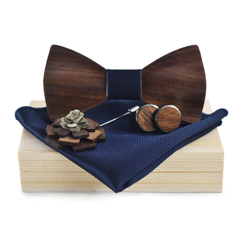 4Stk. Herren Vintage Schwarzes Holz Fliege Set