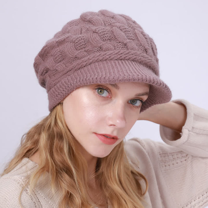 Damen Beanie-Hut mit lockerem flauschigem Futter und Schirm