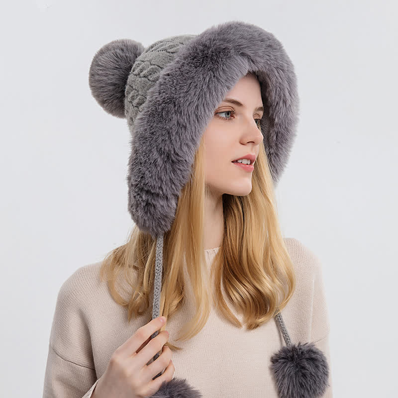 Dreifacher Bommel dicker warmer gestrickter Hut für Damen