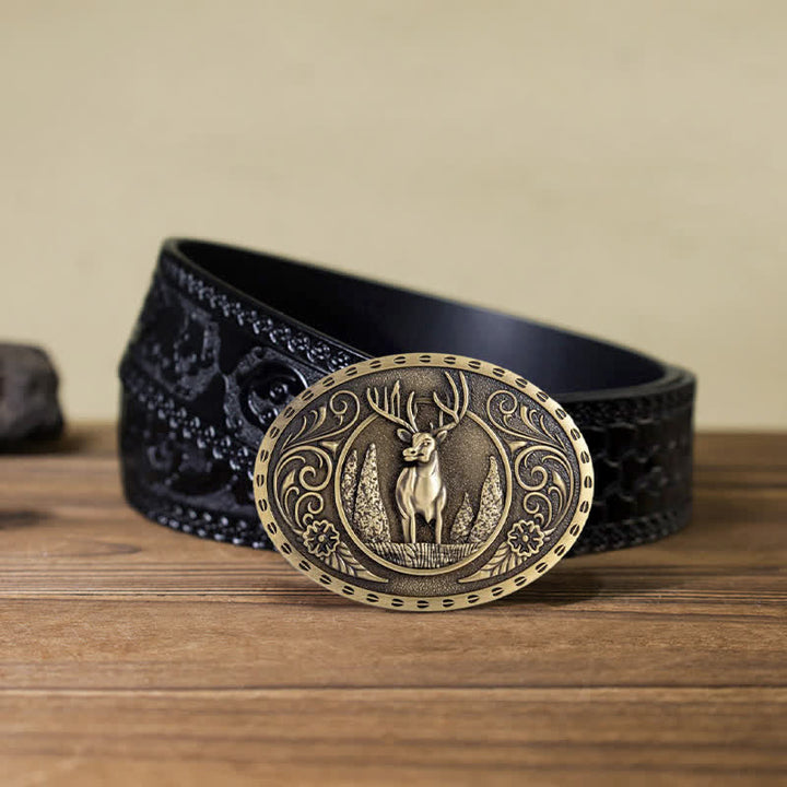 DIY Herren Gürtel mit ovaler Schnalle und Waldhirsch Motiv