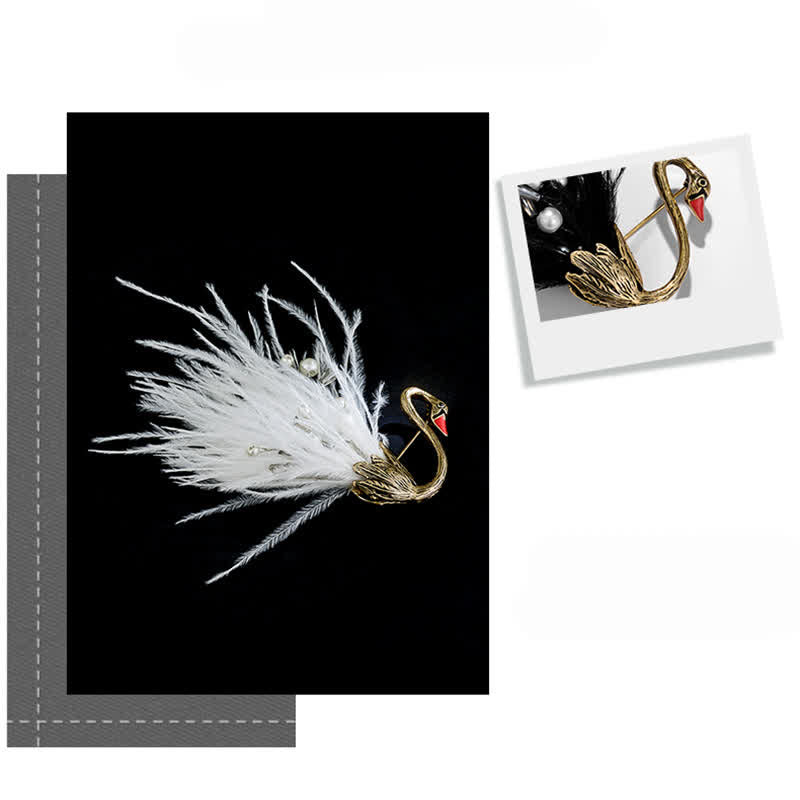 Frauen Schwarz / Weiß Schwan Plüschfeder Brosche