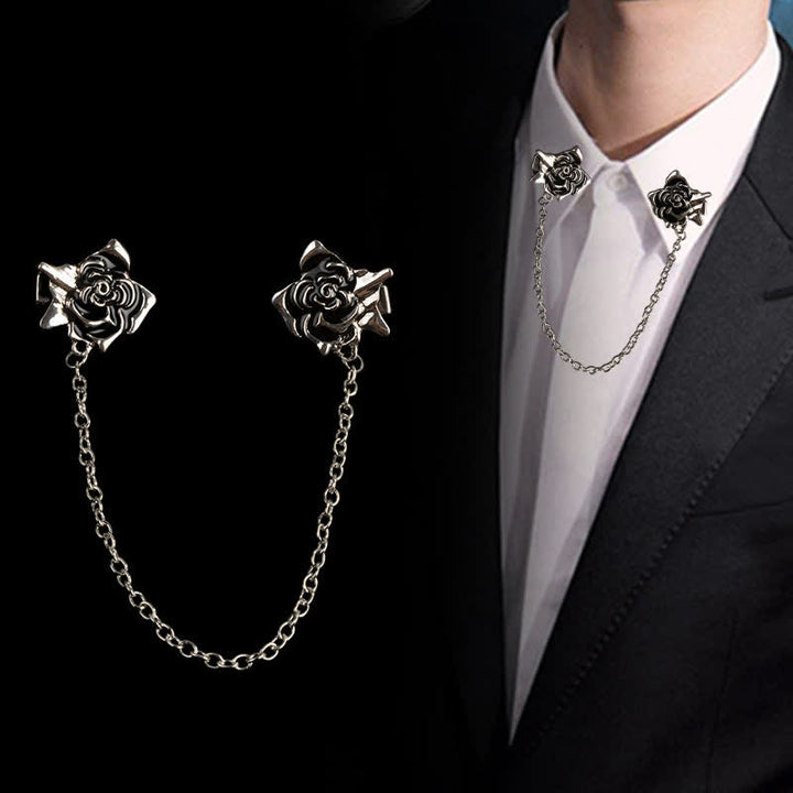 Herrenschmuck: antike Rosettenbrosche mit Kettenkragenclip
