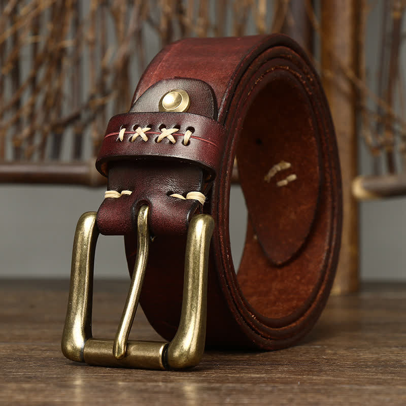 Herren Vintage Gürtel aus Leder mit ausgefallener Schnitzerei - Rot Braun - 46 - image 8