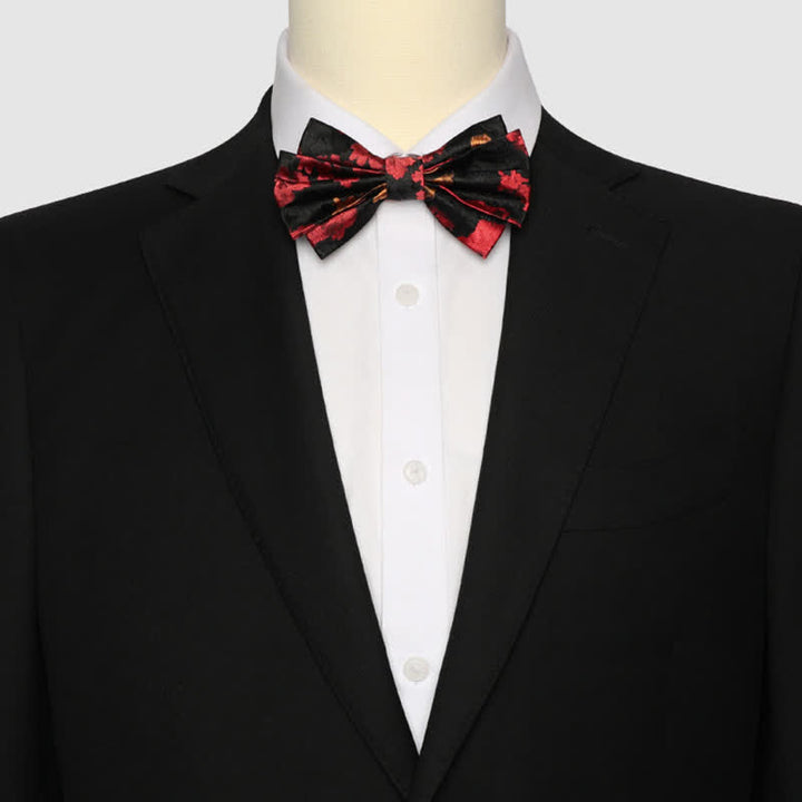 Herrenschleife Schwarz & Rot mit fallendem Blumenmuster