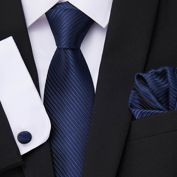 3 Stück Marineblau Herren Twill Einfarbig Krawatten-Set
