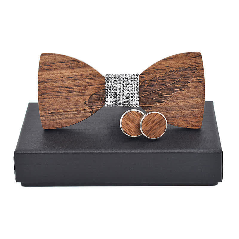 2 Stk. Herren Federgravur Holzkrawatten Set