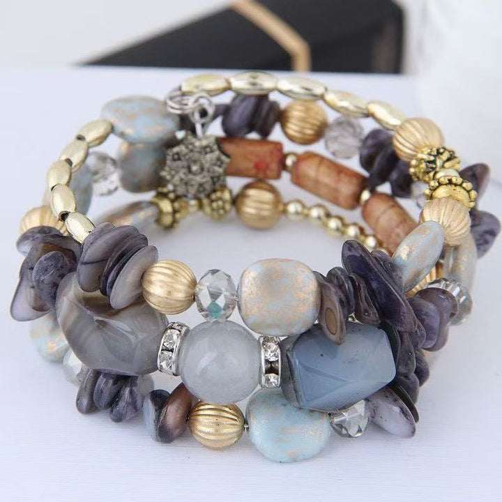 Vintage-Armband im böhmischen Stil mit mehrlagigen türkisfarbenen Achat-Kristallperlen - Hellgrau - image 12