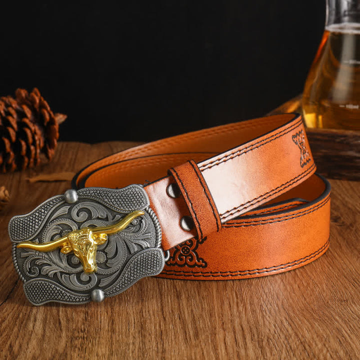 Herren quadratischer Gürtel aus goldenem Longhorn-Bullenleder