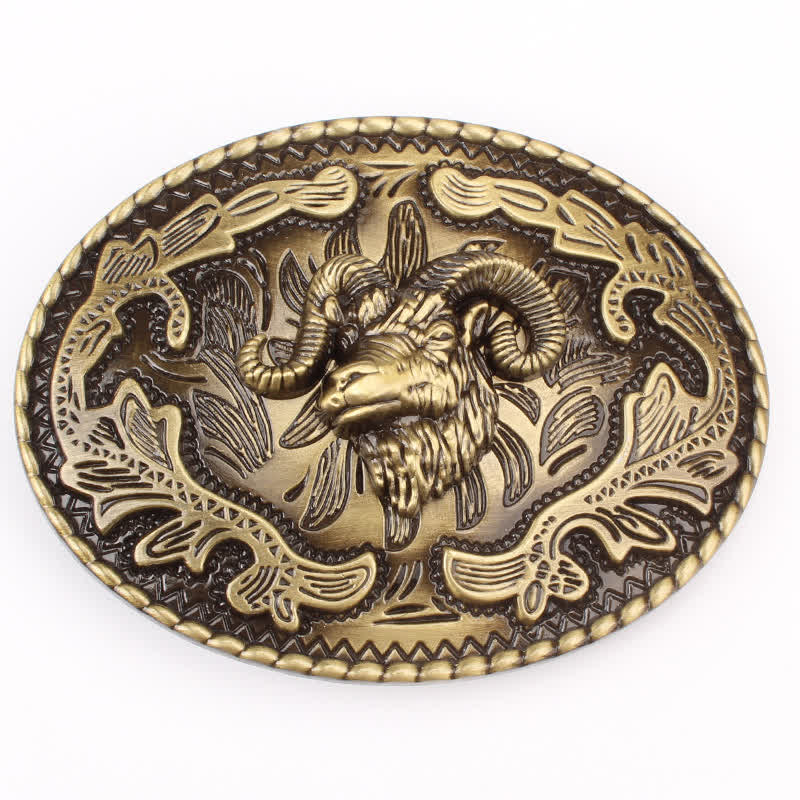 Herren DIY bronzene Wildziegenkopf-Schnalle Ledergürtel