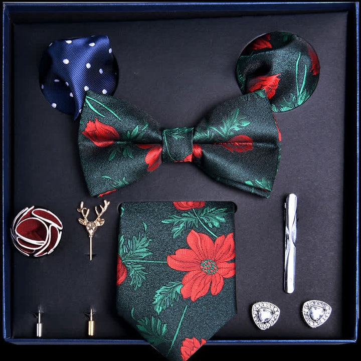 8Stk. ForestGreen&Red Leaves Flower Vogue Necktie Bow Ties Geschenkbox