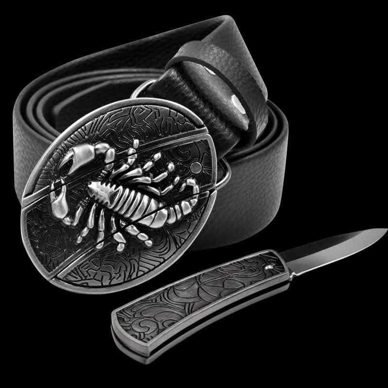 Herren-Ledergürtel Scorpion mit Klappmesser