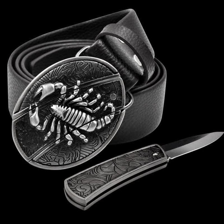 Herren-Ledergürtel Scorpion mit Klappmesser