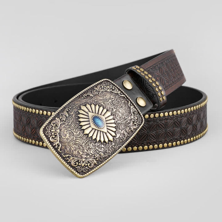 Retro-Ledergürtel mit Blumenprägung für Herren