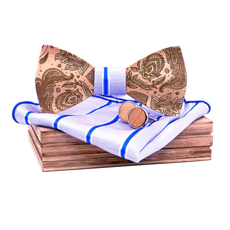 3Stk. Herren Schnitzen Paisley Holzfliege Set