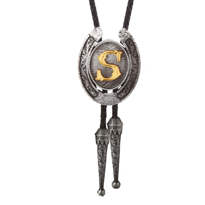 Moderne Western-Hufeisen Anfänglicher Buchstabe A bis Z Bolo Tie - Silber - S - image 48