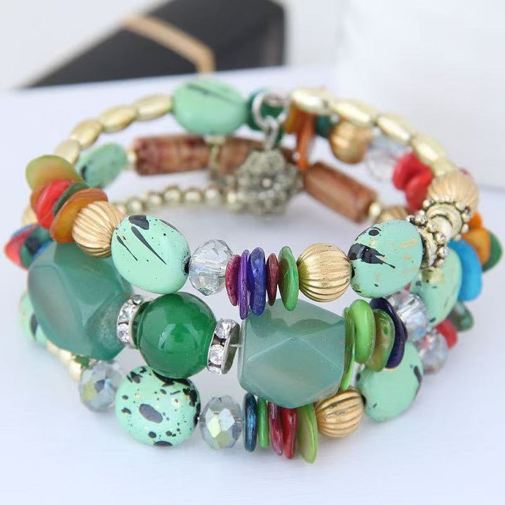 Vintage-Armband im böhmischen Stil mit mehrlagigen türkisfarbenen Achat-Kristallperlen - Mehrfarbig & grün - image 13