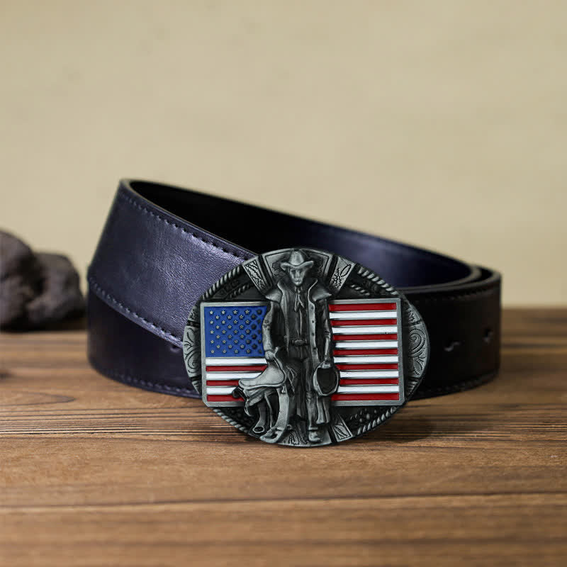 Herren DIY American Flag Cowboy Schnallengürtel aus Leder