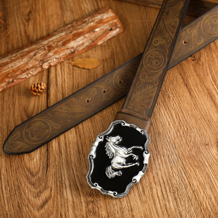 Schwarzer Leder-Gürtel für Herren mit silbernem Pferdemotiv - image 6