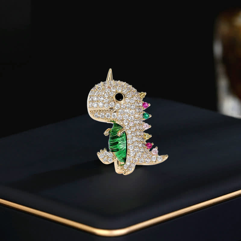 Frauen Cartoon Glitzernde Dinosaurier Brosche