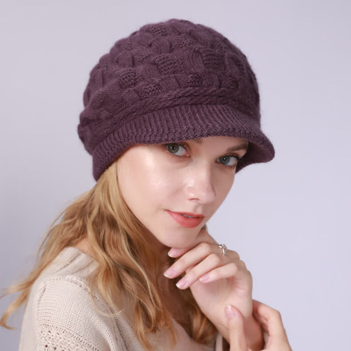 Damen Beanie-Hut mit lockerem flauschigem Futter und Schirm