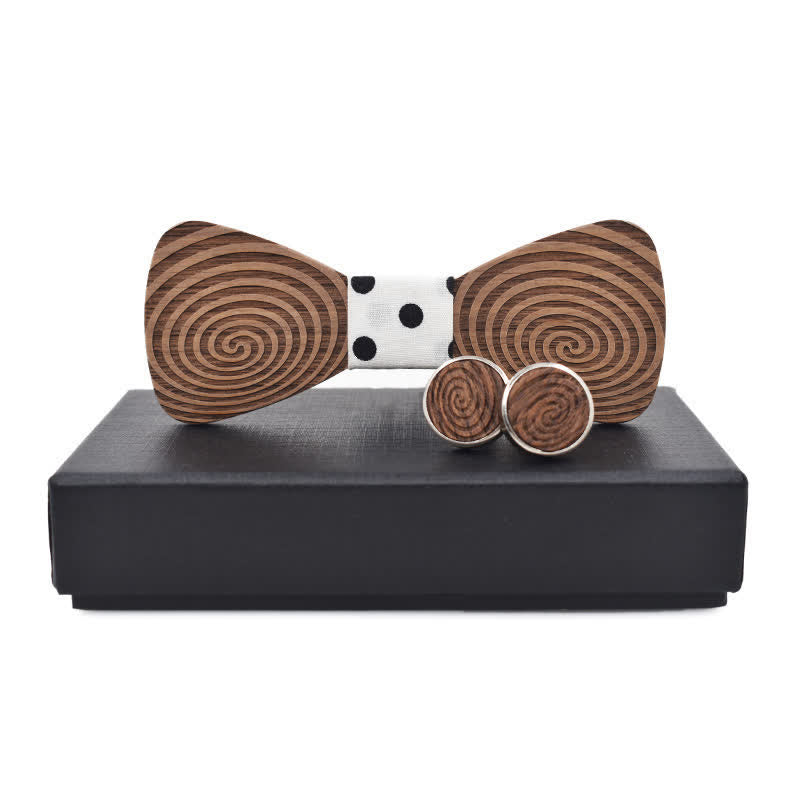 2Stk. Herren Holzfliege Set mit Hypnose-Wirbelaufdruck