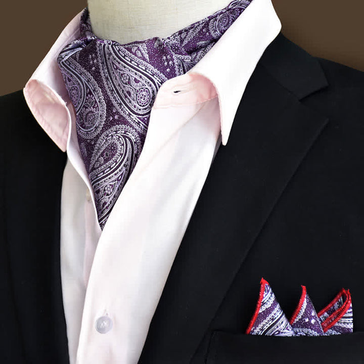 2St DarkViolet Luxus Blumiges Paisley Einstecktuch und Krawattenset