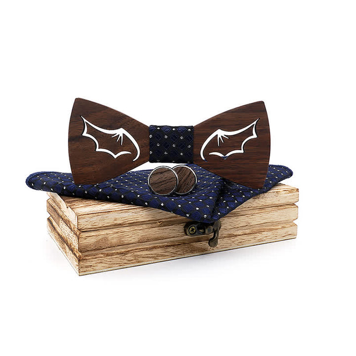 3-teiliges Set, Herren Fliegen aus Holz mit Dämonenflügeln