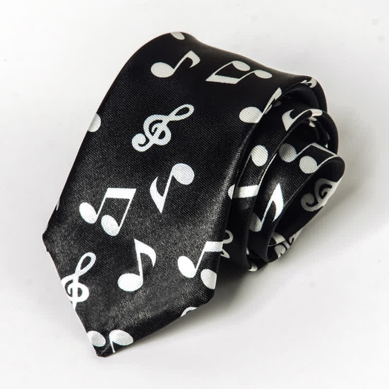 Krawatte mit Persönlichkeit und Klavier-Notenmuster für Herren - Schwarze & Weiße Note - image 7