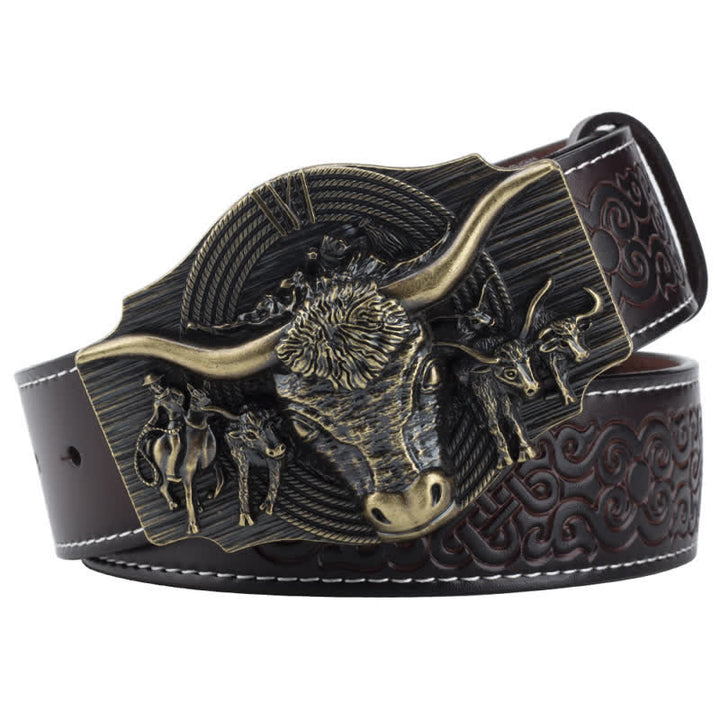 Herrengürtel aus Leder mit Longhorn-Bull-Prägung - Kaffee / Bronze - 46 - image 11