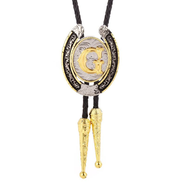 Moderne Western-Hufeisen Anfänglicher Buchstabe A bis Z Bolo Tie - Gold - G - image 10