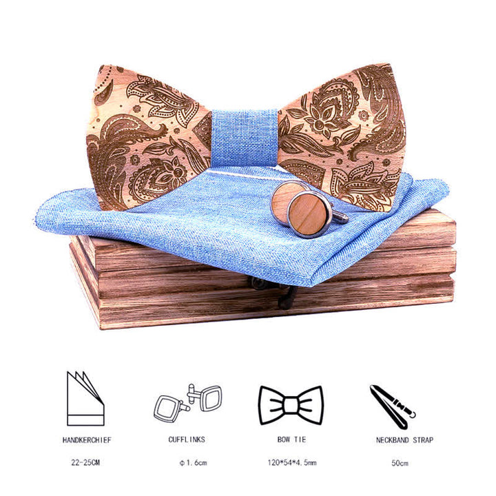 3Stk. Herren Schnitzen Paisley Holzfliege Set
