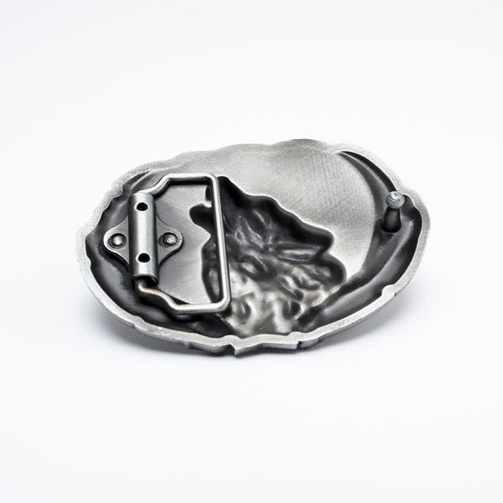 Herren DIY Heulender Wolf Mond Oval Schnalle Ledergürtel