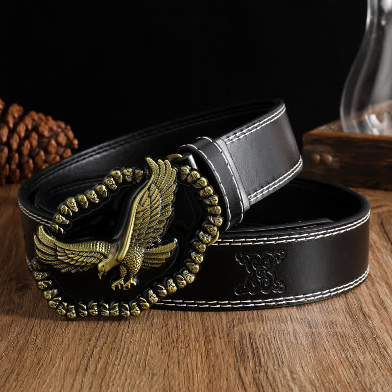 Ledergürtel mit Antik-Gold-Adler-Motiv für Herren