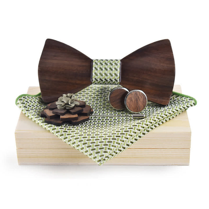 4Stk. Herren Vintage Schwarzes Holz Fliege Set