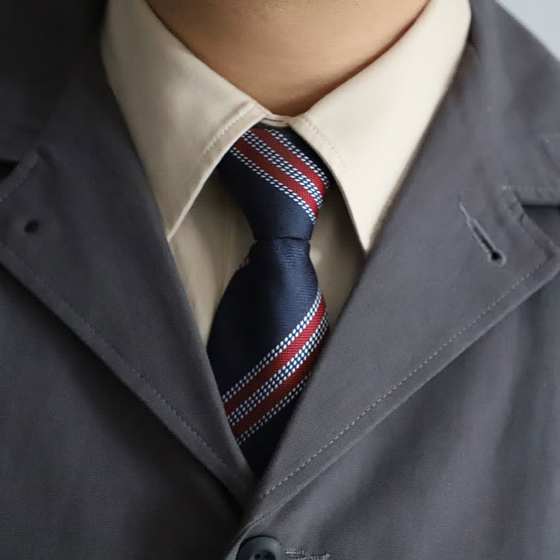Elegante Herren-Reißverschlusskrawatte mit Paisley- und Streifenmuster - Marineblau & Rot Gestreift - image 0