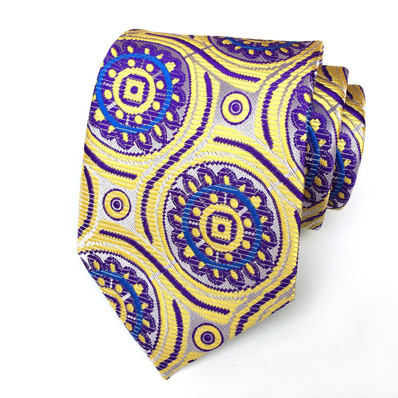 Königliche geometrische Medaillon-Blumen-Krawatte für Männer - Gold & Lila - image 0