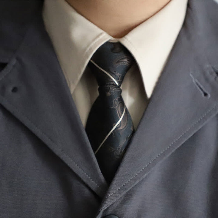 Elegante Herren-Reißverschlusskrawatte mit Paisley- und Streifenmuster - Schwarzer Paisley - image 8