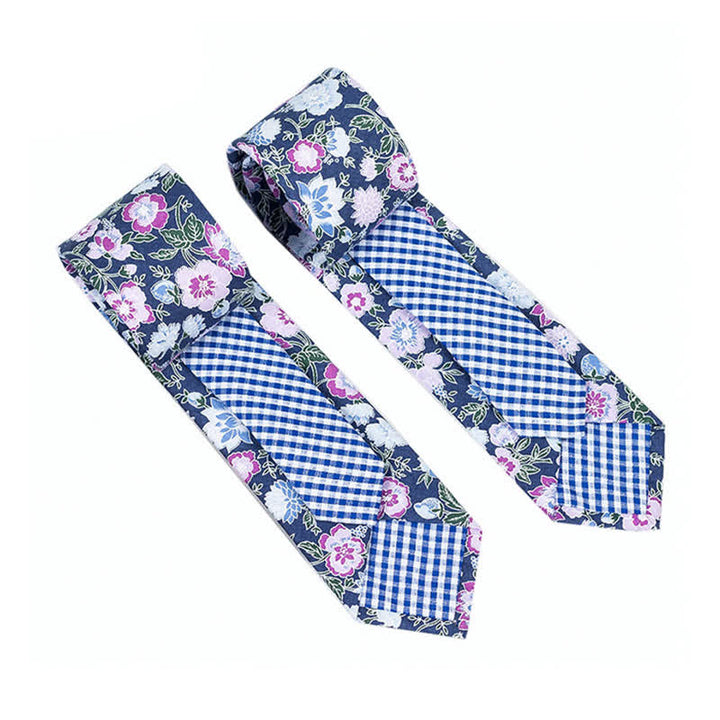 Herren Neuartiger Karo-Blumen-Patchwork-Krawatte - Blau Floral - image 36